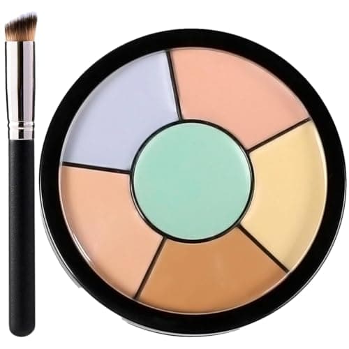 Image of 6-in-1 Colour Correcting Concealer Palette with Brush - Full Coverage Cream Makeup for Dark Circles, Redness & Blemishes - Blendable Face Contour Kit