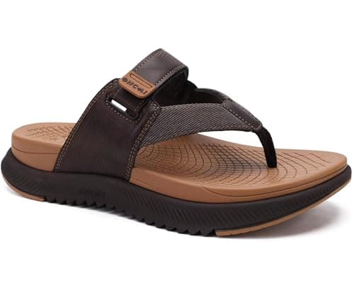 Image of ONCAI Orthopedic Flip Flops for Men Mens Arch Support Walking Sandals Sport Recovery Orthotic Leather Sandal for Man Plantar Fasciitis Khaki Brown size 9.5