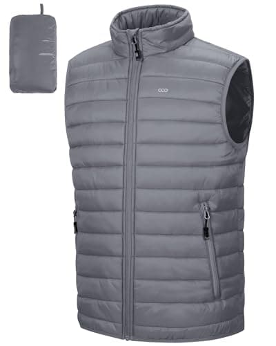 Image of 33,000ft Men's Lightweight Gilet, Packable Quilted Puffer Padded Vest Outerwear, Body Warmer Windproof Sleeveless Jacket for Golf Running Hiking Horse Riding Grey L