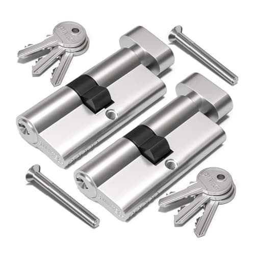 Image of Bwintech 2 Pcs Keyed Alike 80mm (40T/40) Nickel Euro Cylinder Lock,Door Barrel Lock,Thumbturn Knob with 6 Standard Keys,Anti-Pick,Anti-Bump,Anti Drill,High Security for UPVC,Wooden,Composite Doors