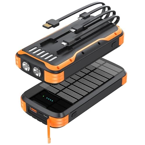 Image of MINRISE Solar Power Bank 40000mAh, Portable Charger PD 20W Fast Charging Solar Charger Power Bank Built in 4 Cables and USB-C in/Output, Camping Essentials External Battery Pack with Flashlights