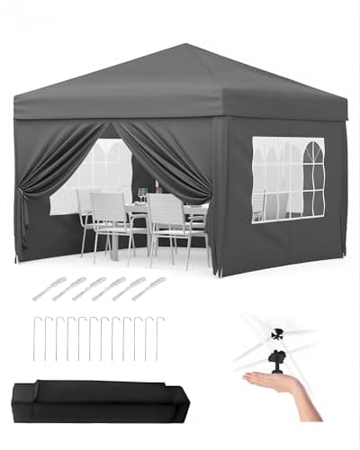 Image of Aptliton 3x3m Pop Up Gazebo with 4 Sidewalls, Waterproof Outdoor Gazebo UPF 50+ with 4 Stakes, 4 Ropes, 4 Sandbags & Carry Bag for Patio, Camping, Market & Outdoor Activities, Grey