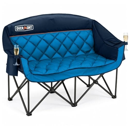 Image of OVERMONT Oversized Camping Chair Double for Adults – 382kg Folding 2 Seater Sofa-Portable, Heavy Duty Lawn Chairs with Cooling Bag&Armrest Cup Holder - Fishing Garden Outdoor,Blue