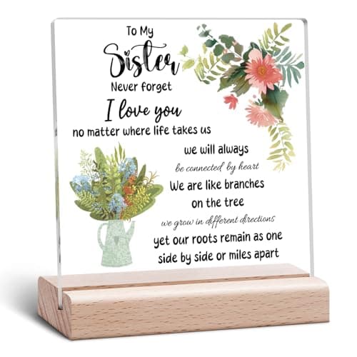 Image of Sister Acrylic Plaque Sister Gifts from Sisters Birthday Gifts for Friend Bestie Long Distance Friendship Clear Desk Decorative Mothers Day Acrylic Plaque with Wooden Stand Office Decor