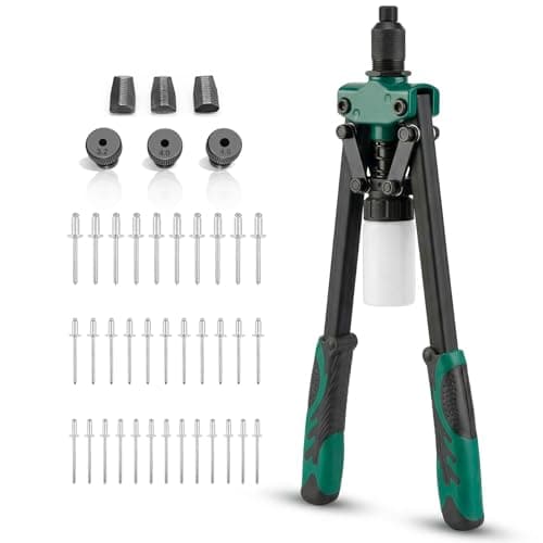 Image of BILLION GOLD Heavy Duty Pop Rivet Gun Kit, 14-Inch Dual-Handle Riveting Tool with Collection Bottle & 3 Assorted Rivets (1/8"-3/16"), for Automotive, Metal, Steel & DIY