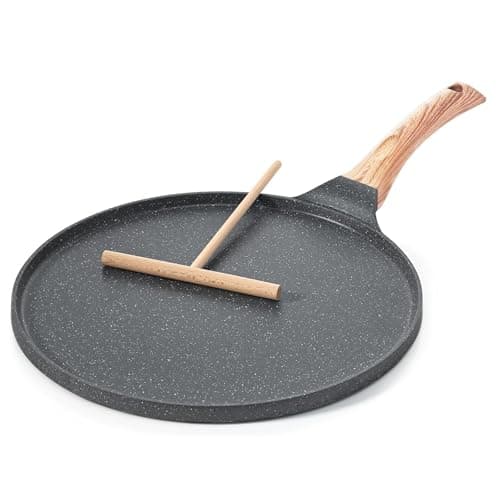 Image of ATEK 26cm Pancake Crepe Pan, Non-Stick Aluminium Griddle Pan with Wooden Spreader, Flat Skillet Griddle, Induction Safe, Easy Clean, Soft Touch Handle, Perfect Dosa Tawa Pan