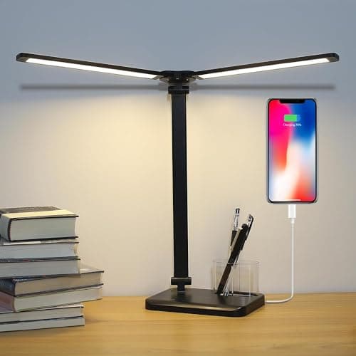 Image of iVict Dual Swing Arm LED Desk Lamp, 5 Modes Touch Control Brightness Levels Desk Light with 45-Minute Auto-Off Timer, USB Charging Port, Memory Function, Desk Lamps for Children