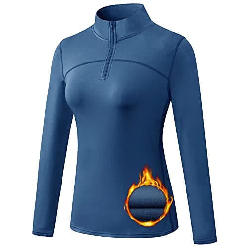 Image of TERODACO Thermal Tops for Womens Half Zip Long Sleeve Running Base Layer Women UPF 50+ Sports Hiking Cycling Ski Underwear,Warm Wicking Quick Dry Lightweight 12523 Navy M