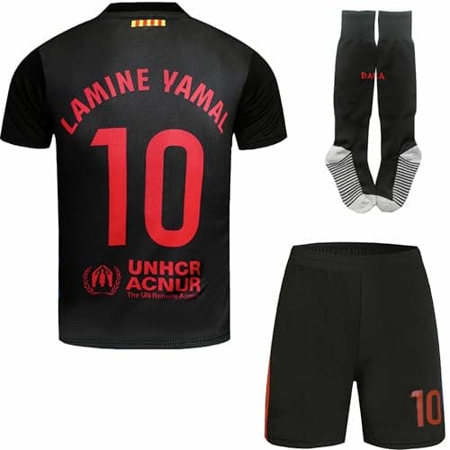 Image of Soft Gardin Kids Away 24/25 No #10 Edition Away Football Jersey Shorts Socks Gift Set Retro Youth Sizes (Black,_ 26).
