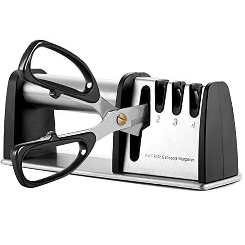 Image of Manual Knife Sharpeners 4 in 1 Knife Sharpening with Non-Slip Base Kitchen Tool Scissors, Steel 4 Stage Manual Knife Sharperener