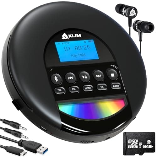 Image of KLIM Nomad Portable CD Player with Long-Lasting Battery - with Headphones - Radio FM - Compatible MP3 CD Player Portable - 16GB TF Card - Radio FM Bluetooth - Ideal for Cars - Black