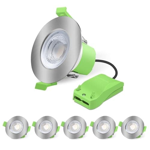 Image of ALUSSO Fire Rated LED Downlights 6W 600lm, 3CCT Colors Warm Cool White Daylight Selectable Recessed Ceiling Lights Dimmable, Spotlights IP65 for Bathroom Kitchen Living Room, Brushed Nickel 6 Pack