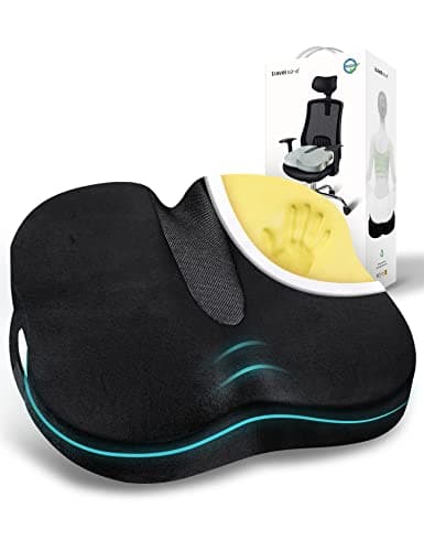 Image of Travel Ease Ergonomic Seat Cushion, Premium Memory Foam Chair Pad with Anti-Slip Base for Long Hours Sitting Comfort, Hip Support Pillow for Office Chair, Car Seat, Gaming Chair (Black)