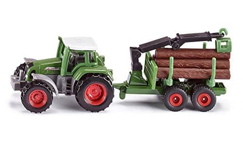 Image of siku 1645, Tractor with Forestry Trailer, Metal,Plastic, Green, Incl. 6 logs, Versatile