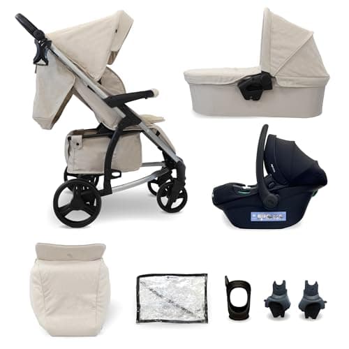 Image of My Babiie MB200i 3-in-1 Travel System - Baby Pushchair, Carrycot, Infant Car Seat (R129 i-Size), Foldable, Includes Footmuff, Rain Cover, from Birth to 22kg (4 Years Approx.) - Oatmeal