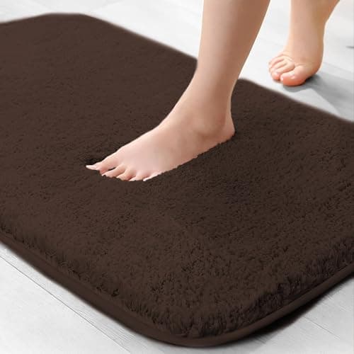 Image of wyewye Microfibre Bath Mat, 2cm Super Thick Bath Rug, Super Absorbent Bathroom Rug 40x60cm Coffee