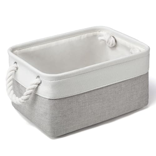 Image of Small Storage Baskets With Handles, Fabric Canvas Material Storage Box for Home Office Products Organize, Small Storage Box Fit Cat Dog Toy, Gift Basket, 31 X 21 X 16 cm (White & Light Grey-1pcs)