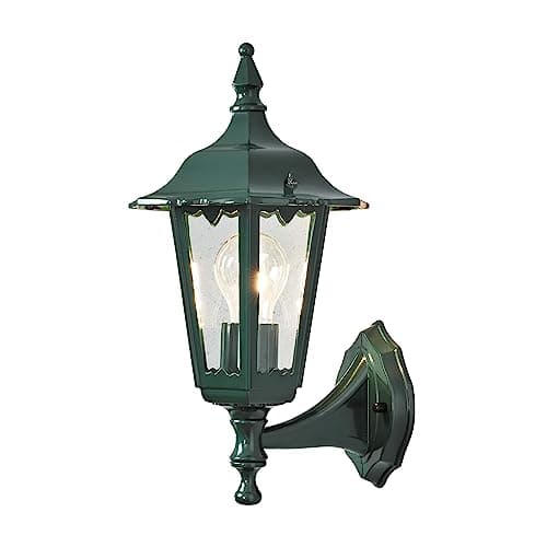 Image of Konstsmide Outdoor Wall Light Mains Powered/Firenze Small Down Traditional Lantern/1 x 60 W E27 Max Lamp/Clear Glass/Aluminium/IP43/Outside Light Green