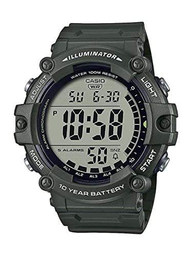 Image of Casio Illuminator 10-Year Battery Extra Long Strap 100 M Water Resistance 5-Alarm w/Countdown Timer Men's Digital Watch, Green, AE-1500WHX-3AVCF, Green, Sport