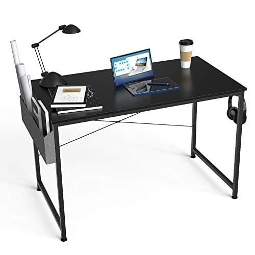 Image of HOMIDEC Writing Computer Desk, Office Work Desk for student and worker, Laptop Table with Storage Bag and Headphone Hook,Modern Simple Style Desks for Bedroom, Home, Office(100x50x75cm)