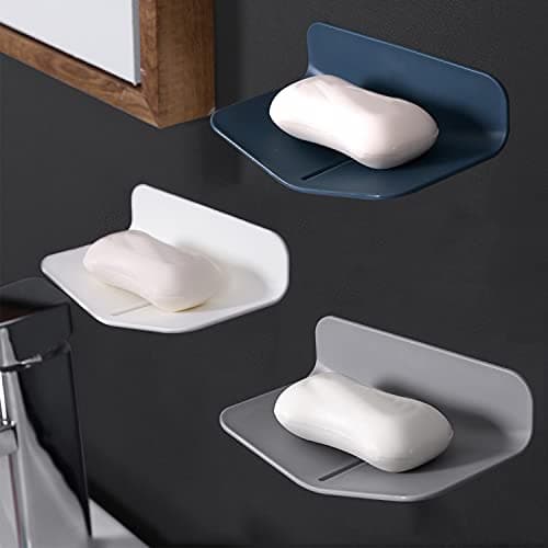 Image of Self-draining Shower Soap Holder for Soap or Sponge No Drilling Soap Saver with Strong Viscosity for Shower V-shaped Soap Dish for Bathroom and Kitchen (White, 1)