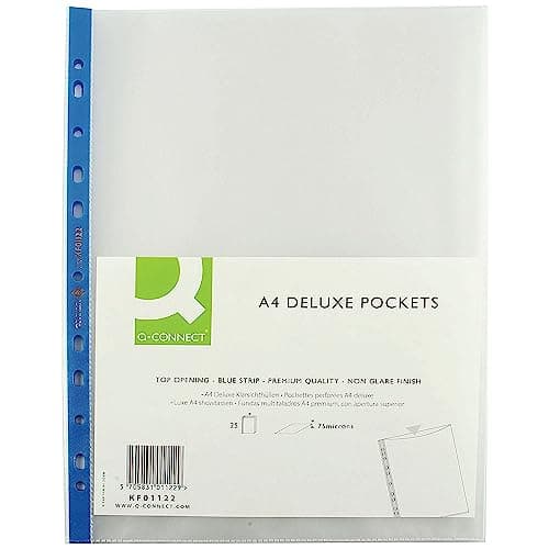Image of Q-Connect Delux Punched Pocket Top Opening Blue Strip A4 Clear (Pack of 25) KF01122