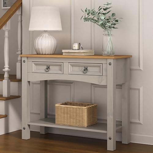 Image of Corona Console Table Grey 2 Drawer Mexican Solid Pine