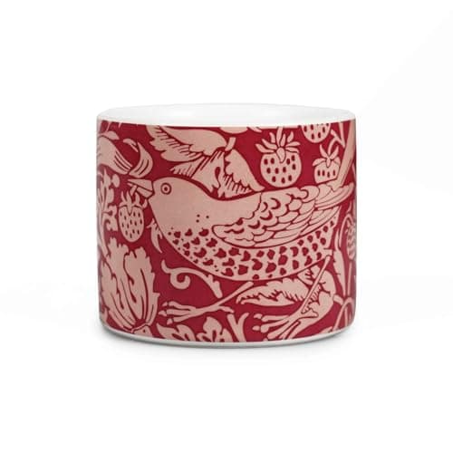 Image of Half Moon Bay Strawberry Thief - by William Morris - Raspberry Red 4.25 x 3.94 Inch Ceramic Stoneware Standing Planter Pot