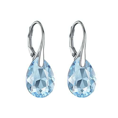 Image of Philip Jones Sterling Silver Aquamarine Drop Earrings Created with Zircondia® Crystals