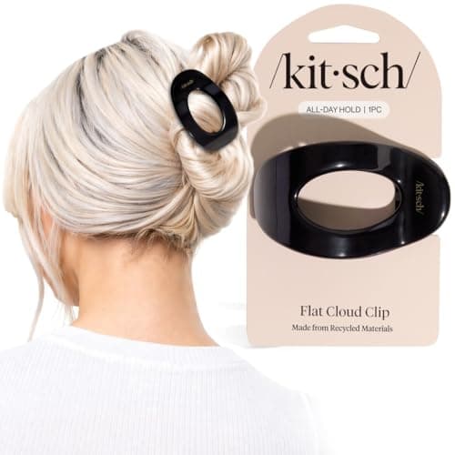 Image of Kitsch Flat Claw Clips for Women - Stylish Flat Hair Clips, Strong Hold for Thick & Fine Hair | Non-Slip for Secure, Comfortable All-Day Wear | Ideal Gifts for Women - Black, Medium