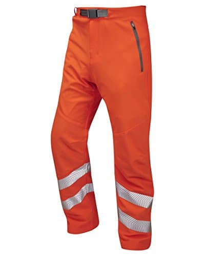 Image of Leo Workwear Landcross WT01 Hi-Vis Soft Shell Quick Drying Water Repellent Finish Stretchable Work Trouser, Large, Hi-Vis Orange