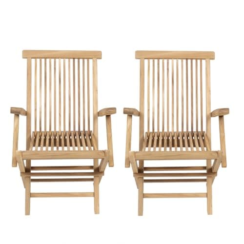 Image of CHARLES BENTLEY Teak Wooden, Pair of Folding Timber Arm Chairs, Foldable, Garden Seats, Outdoor Furniture, Easy To Fold, Lightweight, Slatted Design, Sustainable Materials, Compact (89x48x40cm)