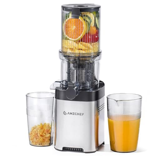 Image of AMZCHEF Cold Press Slow Masticating Juicer - Stainless Steel Professional with 126MM Large Feed Chute, Whole Fruit & Vegetable, Easy Clean, Double Strainers, Durable Safe