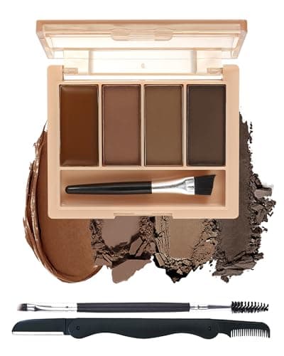 Image of Eyebrow Powder Makeup Kit, 4 Colors Waterproof Long-Lasting Eye Brow Powder, Cream Natural Eyebrow Filler Contour Palette, Professional Sculpt Full Eye Brow Gifts for Women with Brush & Razor-Set 02#