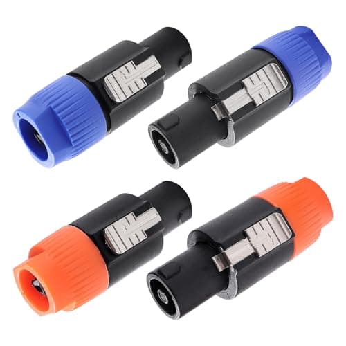 Image of KUOQIY 4 PCS 4 Pole Speakon Male Connector, Twist-Lock Speaker Plug, Speakon Cable Adapter Connectors, with Screwdriver, Compatible with NL4MP, NL4MPR, NL4FC, NL4FX, NLT4X, Blue/Orange