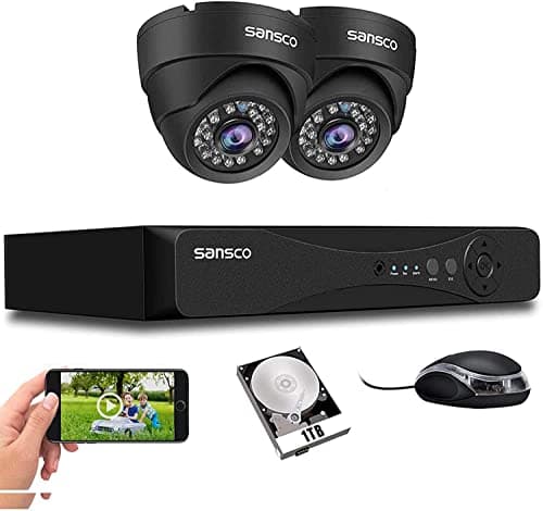Image of SANSCO 4 Channel 5MP HD Digital Video Recorder DVR Surveillance System with 2x In/Outdoor Dome Cameras, 1TB Hard Drive (1920x1080 Pixel, Night Vision, PC/App Remote Viewing, Rapid USB Backup)