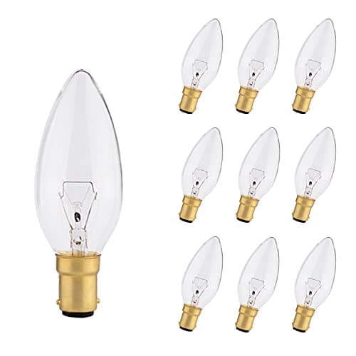 Image of 10 Pack B15 Candle Bulbs 60W, SBC Candle Bulbs Dimmable, B15 Bayonet Light Bulb Warm White 2700K, 230V, 600 Lumens