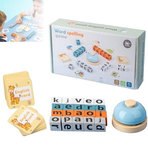 Image of Word Spelling Game - Alphabet Puzzle Set, Turn A Word Game With 64 Flash Cards & 20 Wooden Alphabet Blocks, Sight Words Recognition for Early Learning,Preschool,Classroom