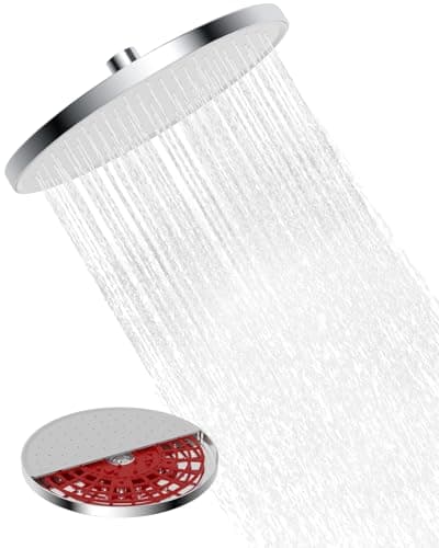 Image of Hibbent Self-Cleaning Rainfall Shower Heads, Fixed Rainfall Shower Head 10 Inch, Round Powerful High Pressure Overhead Shower Head with self-Cleaning Mechanism, White