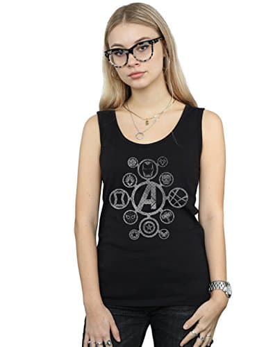 Image of Marvel Women's Avengers Infinity War Distressed Metal Icons Vest Black Medium