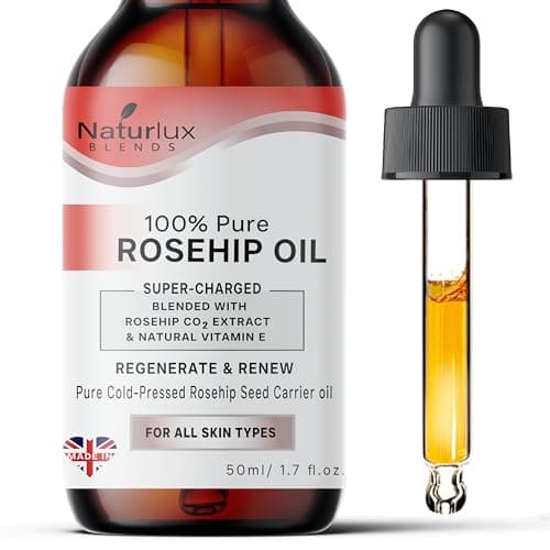Image of Organic Rosehip Oil For Face | 100% Pure & Natural 50 ML | Cold-Pressed Rosehip Seed Oil With 5% Rosehip C02 Extract & Vitamin E | Concentrated Blend 50 ML