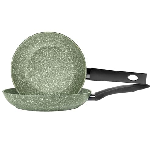 Image of Prestige Eco Non Toxic Non Stick Frying Pan Set of 2 - Induction Frying Pans Set 20cm & 24cm, PFOA Free, Dishwasher Safe Cookware Made in Italy of Recyclable Materials, Green