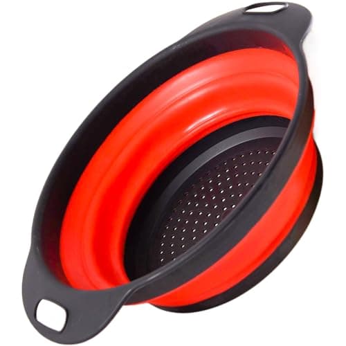 Image of Silicone Collapsible Colander Sieve,Collapsible Sieve Kitchen Strainers,Foldable Colander Silicone Strainer,Vegetable Fruit Drain Basket,for Draining Pasta Fruits Vegetable Colanders (Red)