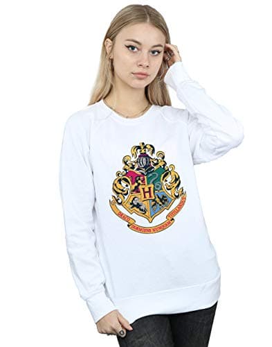 Image of Harry Potter Women's Hogwarts Crest Gold Ink Sweatshirt White Medium
