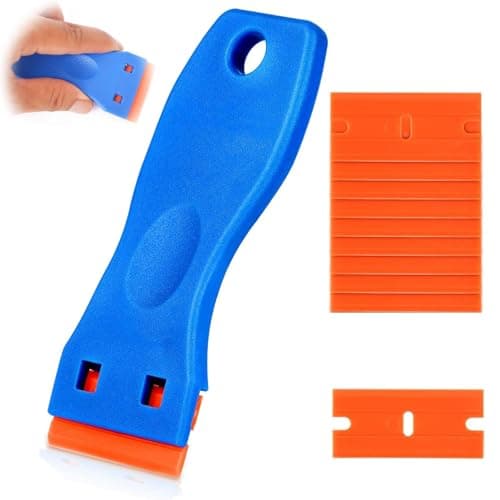 Image of Plastic Scraper, 1pcs Plastic Razor with 10 Plastic Blades, Scraper Tool, Car Sticker Remover for Removing Glue Sticker Decals, Scraping Stickers, Labels and Decals from Glass