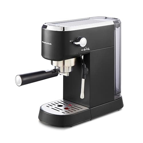 Image of Morphy Richards Signature Compact Espresso Maker, Ground Coffee, Dual Cup, Illuminated Buttons, 1L Water tank, Steam Control, Stainless Steel, Black, 172024