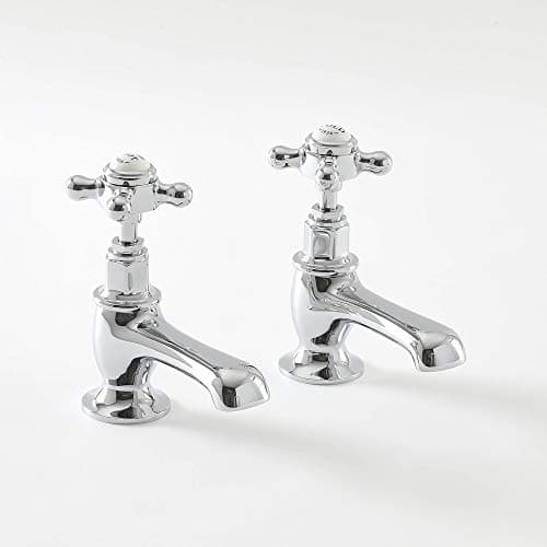 Image of Milano Elizabeth Basin Pillar Taps Crosshead Handles - Chrome White