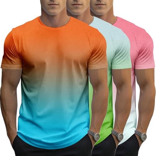 Image of 3 Pack Men's Gradient Color T-Shirt, Short Sleeve Crewneck, Summer Short Sleeved Round Neck Gradient T-Shirt (UK, Alpha, XS, Regular, Regular, #11)