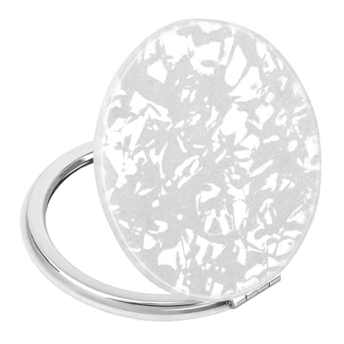 Image of Portable Pocket Makeup Mirror for Girls Women Men, White Cute Travel Handbag Cosmetic Mirrors 1X & 2X Magnification, Foldable 2-Sided Beauty Compact Vanity Mirror with 3D Shell Pattern, Round