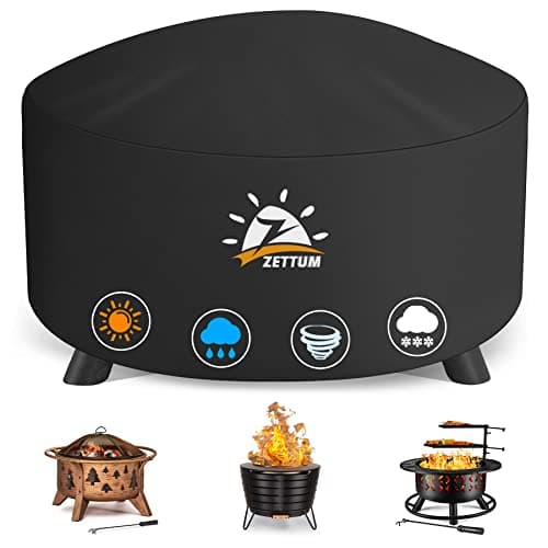 Image of Zettum Fire Pit Cover Round 100 CM - Outdoor Firepit Cover Heavy Duty & Waterproof, 600D Patio Fire Table Cover Gas Fire Pit Accessories Fade & Weather Resistant - 101 x 101 x 50 CM